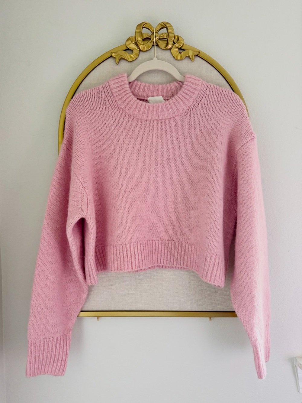 Cute Pink Cropped Crewneck Sweater